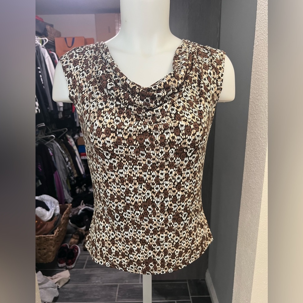 Nine West Brown & White Open Back Short Sleeve Top